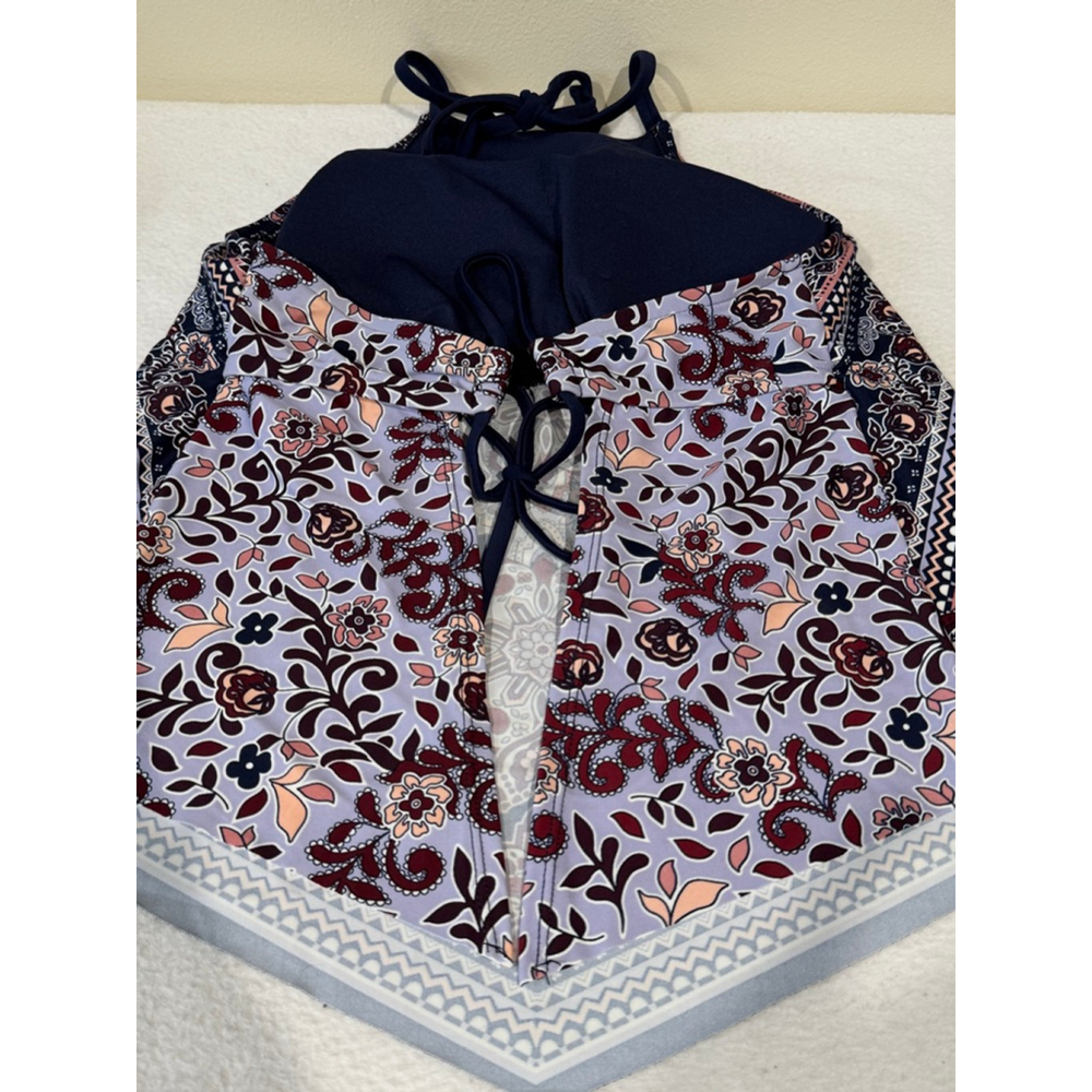 Women's Unbranded Purple Navy Floral print Halter Swim tankini top M - Picture 5 of 7